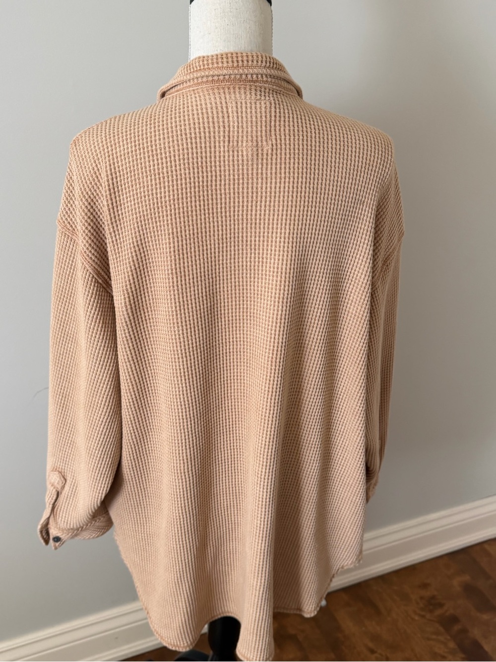 Aerie Women’s Waffle-Knit Button-Front Sweater Shirt in Beige Tan - Picture 5 of 6